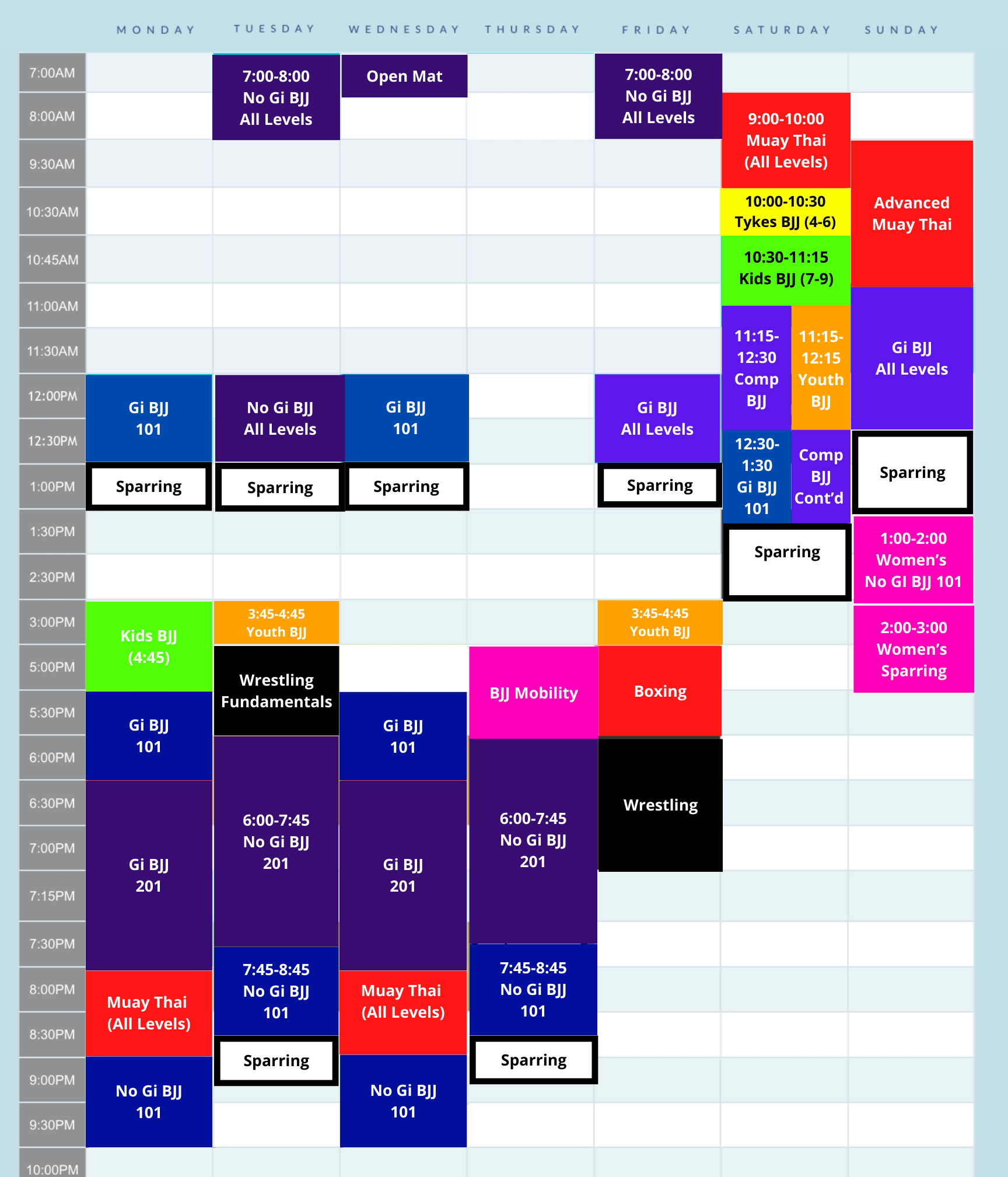 OpenMat current schedule